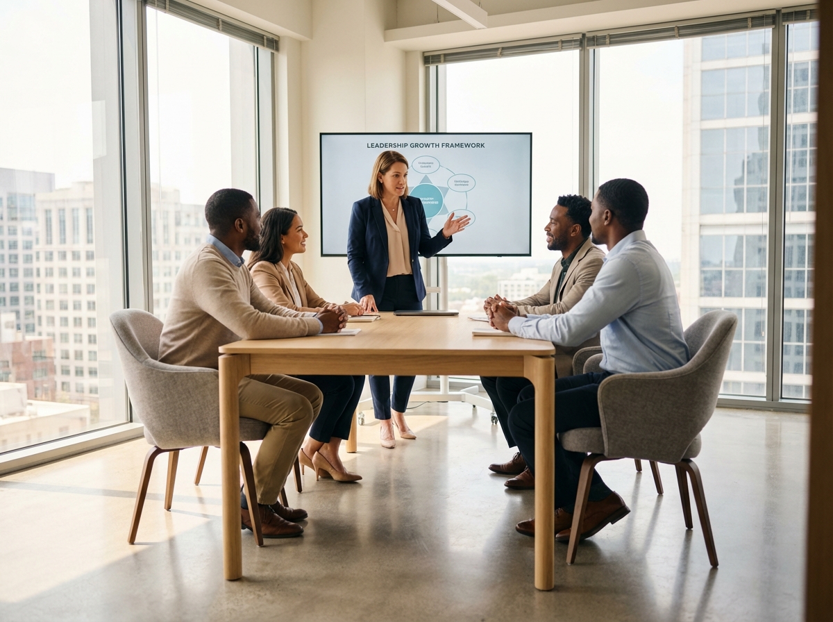 Executive coaching session with development framework presentation