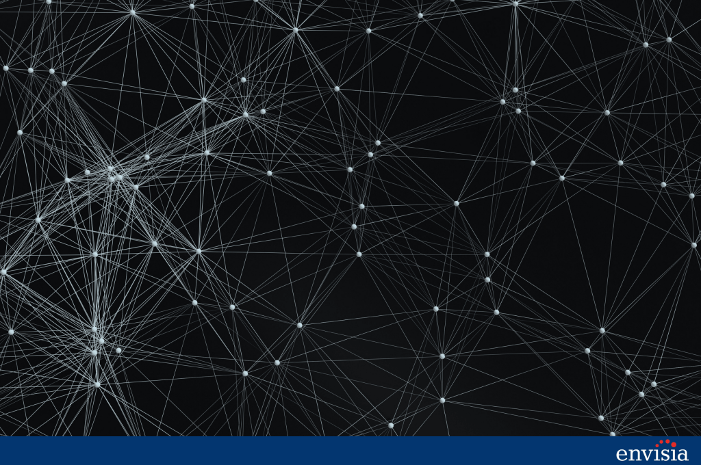 Abstract network pattern representing data connections and relationships in 360 degree feedback results