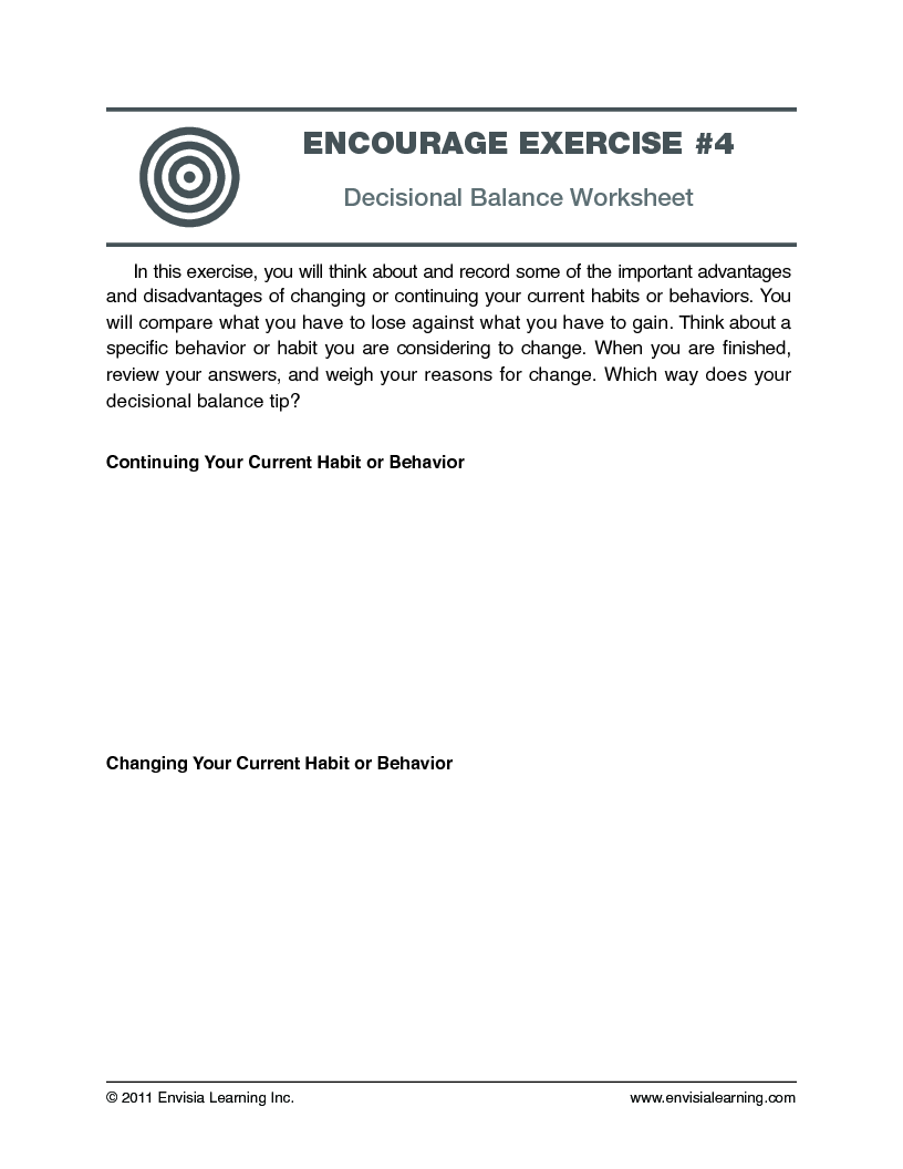 “Decisional Balance Worksheet” — printable PDF