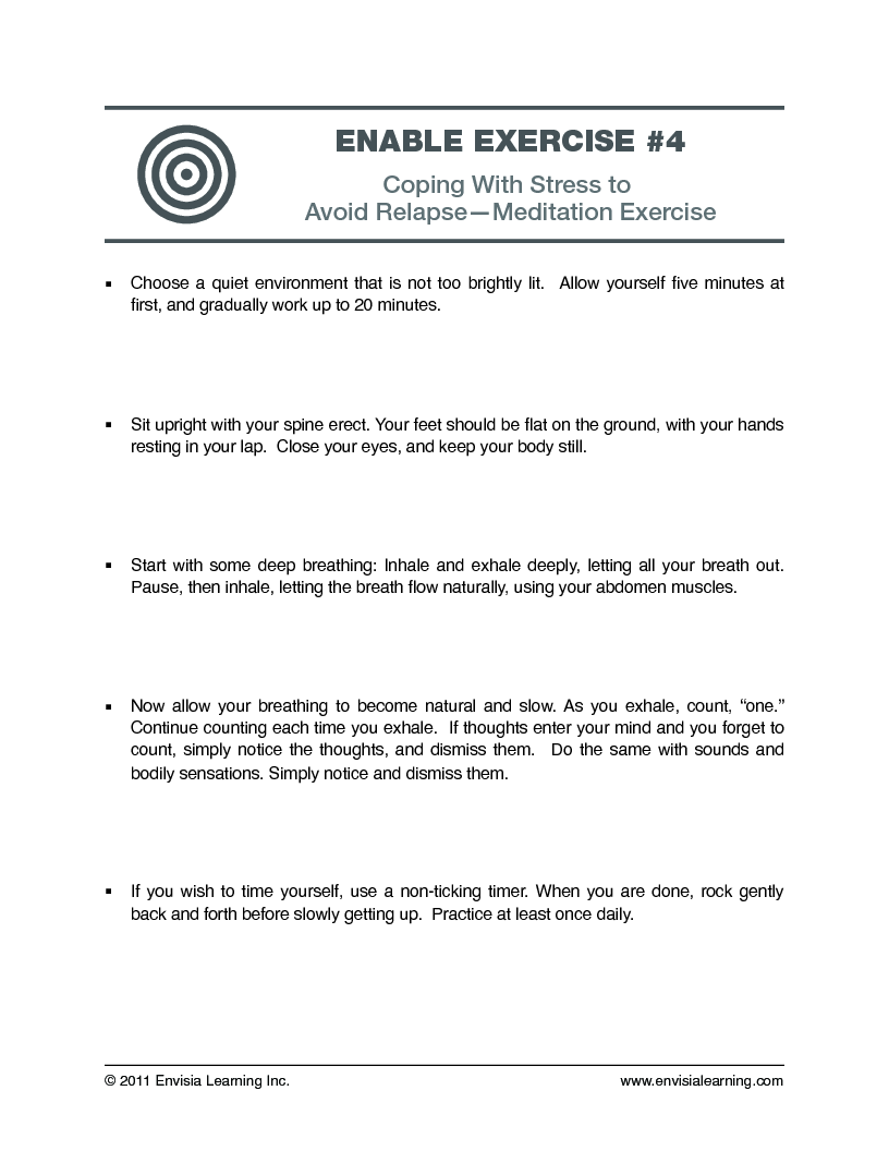 Coping with Stress to Avoid Relapse-Meditation Exercise — printable PDF