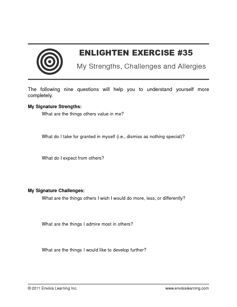 My Strengths, Challenges and Allergies — printable PDF